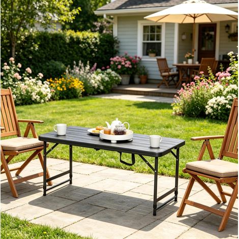 Tavolo da giardino pieghevole regolabile 118 x 60 cm, piano HDPE effetto legno nero HAVRYA (1/5)