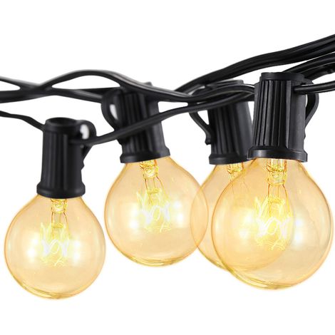 Guirlande lumineuse à incandescence G40, 2 ampoules de rechange, puissance totale 175 W, base E12 de 25 pieds, pour patio, jardin, arrière-cour, fête, noël, vacances, décorations de mariage
