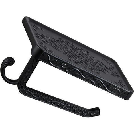 Meuble de rangement mural noir pour salle de bain avec porte-papier toilette et étagère, gain de place (1/5)
