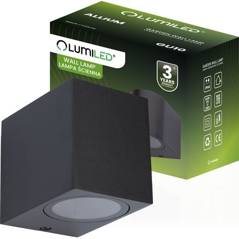 Aplique de pared para jardín, fachada, lámpara de exterior, GU10, ALLIUM, negro, cuadrado, LUMILED (1/5)