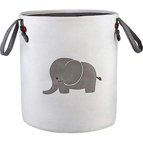 Panier de rangement rond pliable en coton pour chambre de bébé, jouets, linge, vêtements de bébé, paniers cadeaux (éléphant) (gris)