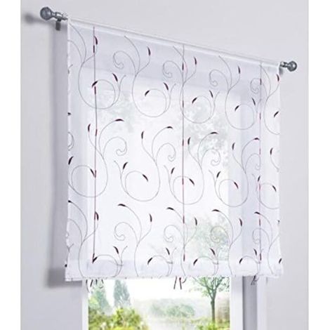 1 Pièce Rideau de Fenêtre Broderie Floral Raffrollo Haut Qualité Voile Décoration de la Chambre Salle de Bain Balcon(Violet,140x140cm)-Ensoleillé