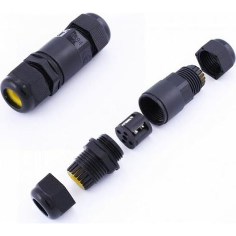 Boîte de jonction étanche IP68 avec 2 bornes 5-9 mm, noire, connexion électrique extérieure, boîtier de dérivation (1/4)