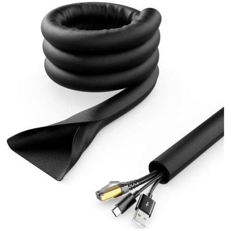 2m Noir Faisceau de Câbles de Fermeture Automatique Gestion des Câbles Gaine de Câble Protection de Câble Gaine de Câble en Nylon Robuste Maison Lieu de Travail Bureau (1/5)
