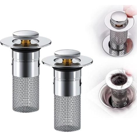 2 pièces filtre de drainage en acier inoxydable, bouchon crépine avec grille anti-cheveux, pour baignoire cuisine lavabo (1/4)