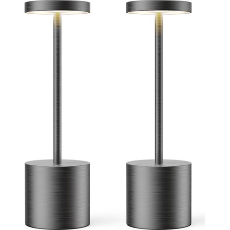 Lot de 2 lampes de table sans fil : batterie rechargeable 1800 mAh, LED à intensité variable, résistantes aux intempéries, idéales pour les repas en terrasse, les restaurants et l’extérieur (noir). (1/5)
