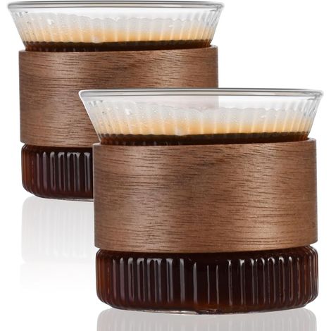 Ensemble de 2 tasses à expresso avec anneau en bois, tasse à expresso en borosilicate de 122 ml (4,3 oz), tasse à expresso transparente, accessoires pour expresso (1/5)