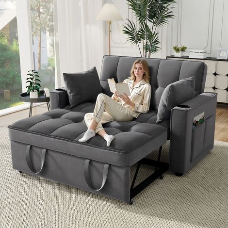 Canapé convertible,canapé 2 places,Canapé lit pliant multifonctionnel avec fonction sommeil,canapé-lit avec porte-gobelet et oreiller,adapté au salon,à la chambre à coucher