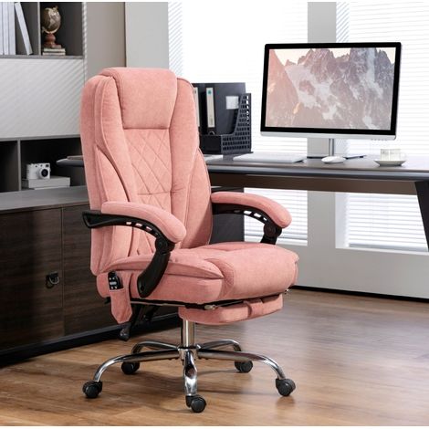 Sedia da ufficio 67x72x111-119 cm rosa in poliestere con massaggio, calore, reclinazione 135° e poggiapiedi (1/3)