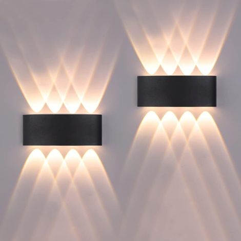 2 appliques murales intérieures/extérieures, LED, éclairage extérieur, 1600 lm, IP65, étanche, style moderne, aluminium, ampoule et luminaire intégrés (noir, 3000 K, lumière chauffante) [Classe énergé (1/5)