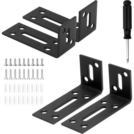 4 Pièces D'éQuerres de Fixation à Trou Oblong Noir avec 1Pcs Tournevis Cruciforme, Equerre Noire en MéTal 90 DegréS Equerre de Montage 90 DegréS pour Table Chaise éTagèRe de Bureau(8x4x3cm) (1/5)