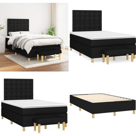 Sommier à lattes de lit avec matelas Noir 120x200 cm Tissu - Lit Double - Lit Plateforme - Literie - Matelas À Ressorts Ensachés - Têtière Ajustable - Home & Living (1/5)