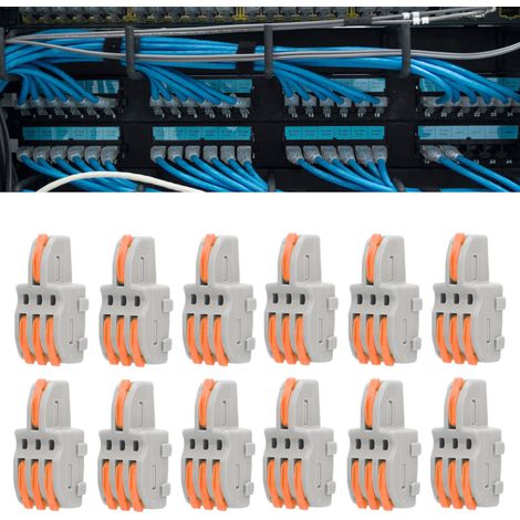 Packung mit 20 T-förmigen Schnellanschlussklemmen, Druckknopfverbindern, Parallelverteilern mit 1 Eingang und 3 Ausgängen, grau (SPL-F13), orange (1/5)