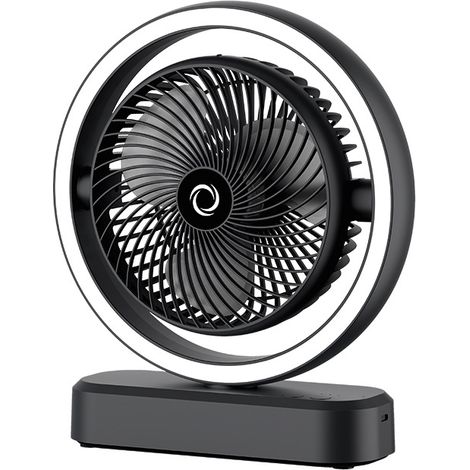 Elektrischer Tischventilator mit Pulsationsfunktion, Luftzirkulationsventilator, Zusatzbeleuchtung, geeignet für Büro, Studentenwohnheim, Zuhause, schwarz, 2025 (1/5)