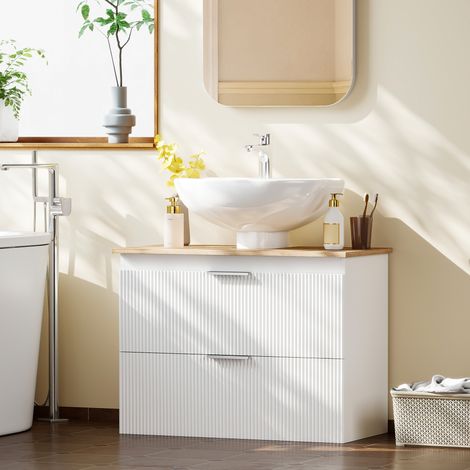 Meuble vasque de salle de bain, armoire de 80 cm avec deux grands tiroirs pour lavabos, avec ou sans plinthe, blanc (1/4)