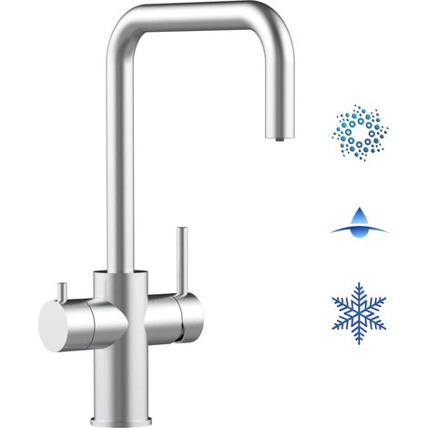 Rubinetto 5 vie miscelatore lavello cucina in Acciaio INOX Spazzolato per sistemi acqua gasata/aromatizzata e filtro depurazione canna a N - ACCIAIO CHIRURGICO AISI 316