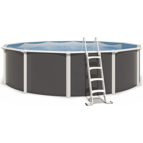 Piscine hors sol acier ronde Ø 5,50 x 1,32 m anthracite VARUNA (1/5)