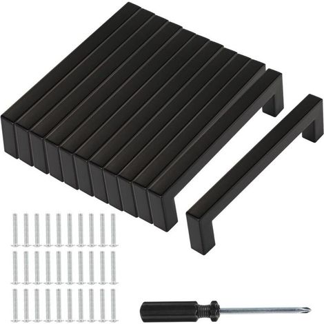 Lot de 12 poignées de meuble noires avec espacement des trous de 128 mm, poignées d'armoire avec vis et outils d'installation, meubles, cuisine et décoration d'intérieur (1/5)