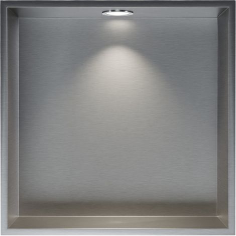 BERNSTEIN - Nicho de pared ducha acero inoxidable + Foco LED, repisa de ducha empotrada - 20x30x10cm (AlxAnxPr) - Acero cepillado, 1x Foco blanco mate Acero inoxidable cepillado, 1x marco de instalaci