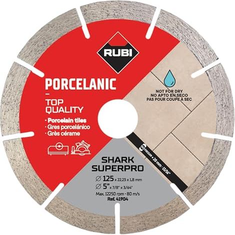 RUBI SHARK SUPERPRO Disco de Diamante 125mm para Corte Húmedo, Porcelánico hasta 20mm y Piedra Sinterizada, Grosor 1,8mm