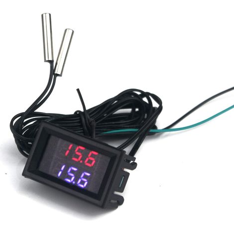 1 Pcs Temperature Meter Dual Digital Display Thermometer DC 4-28V 2 Pieces Waterproof NTC Temperature Sensor Probe Detector Gauge for Car/Room/Refrigerator/Water(Red/Blue)