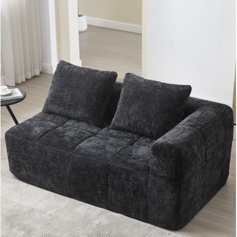 Canapé 2 places chaise longue chenille noir OKMYHOME (1/5)