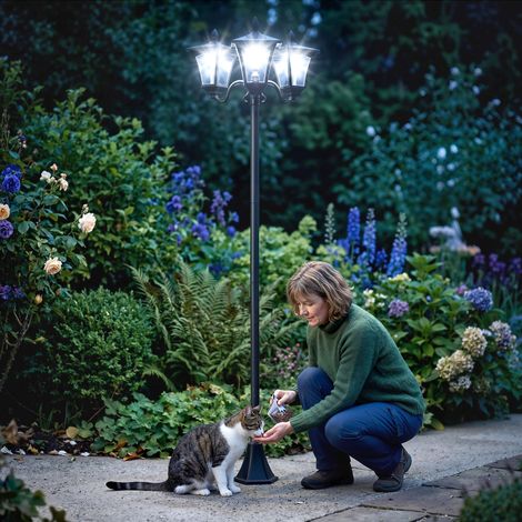 Lampada solare da giardino 3 LED, lampada da terra per esterno classico IP44, 51.5x47x182.5cm (1/5)