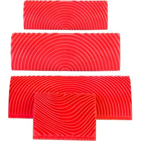 4 Pièces Outil de Grain de Bois de Caoutchouc, Outils Motif Bois, Relook Bois Outil à Grain de Bois Peinture Effet Bois pour Mur, Meuble Rouge (1/5)