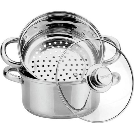 Pot À Vapeur - Acier Inoxydable 24 cm - Compatible Toutes Plaques Dont Induction - Lave-Vaisselle - Couvercle Inclus