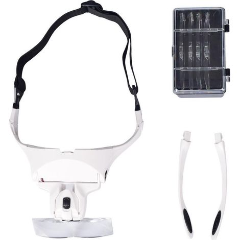 Loupe frontale éclairée avec 2 LED pour la lecture, tous les travaux de précision, les réparations, la couture, la bijouterie, les montres et l'artisanat - 5 lentilles amovibles (1,0X à 3,5X)