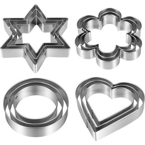 Set di formine per biscotti, per cuocere e decorare, in acciaio inossidabile, 12 pezzi, color argento (1/5)