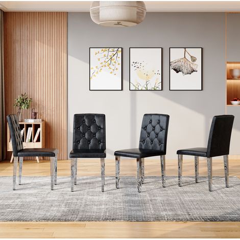 Sedie da pranzo, set da 4, 40x46x89 cm, PU nero e metallo, moderne FloraGrace (1/5)