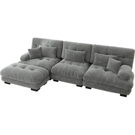ELVMI Sofá Esquinero Modular con Ottoman, Cojines y Soporte Lumbar, en Chenilla, Gris (1/5)