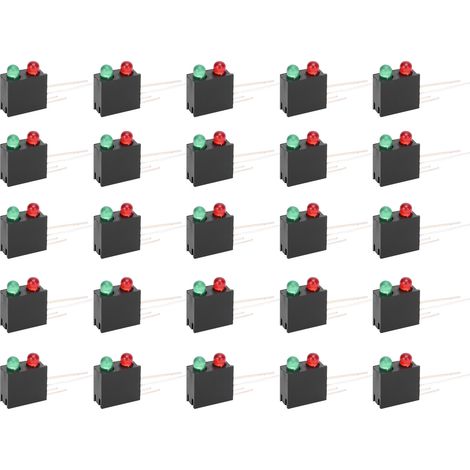 100 supports LED en plastique à double trou, base carrée noire incurvée à 90° avec lumière rouge et verte, diamètre 3 mm