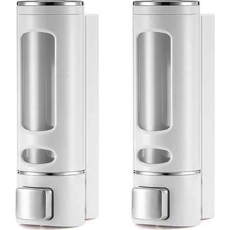 Wall-mounted soap dispenser 400 ml (2 units) – Push-button type – ABS material – Screws included (white) (1/5)