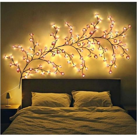 Guirlande Lumineuse en Fleurs de Cerisier,Lampe en forme de branche de cerisier- 96 LED Sakura Wall Decoration, 8 Modes & (1/4)