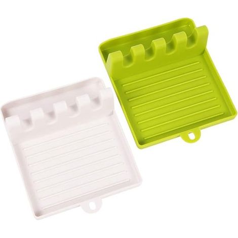 Lot de 2 porte-ustensiles de cuisine - Porte-cuillère - Porte-spatule - Porte-ustensiles de cuisine - Porte-couvercle de casserole - Organisateur - Porte Batterie de cuisine - Vert, Wit - PP - 14 x 12 (1/5)
