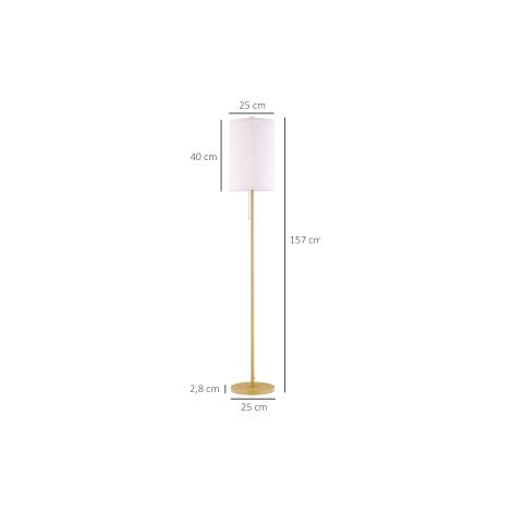 Lampadaire de salon, lampadaire avec abat-jour en lin, interrupteur à tirette, lampadaire avec montant en acier, douille E27, lampadaire pour chambre, blanc crème (1/5)