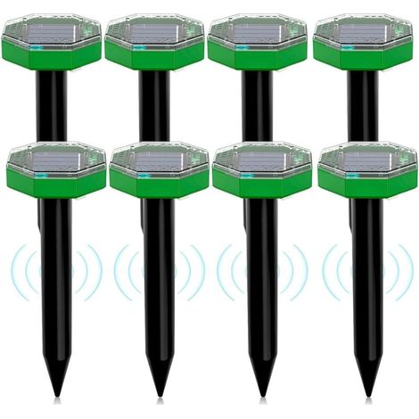 Répulsif solaire à ultrasons pour souris, lot de 8, répulsif solaire d'extérieur pour repousser les taupes et autres rongeurs des jardins et des pelouses