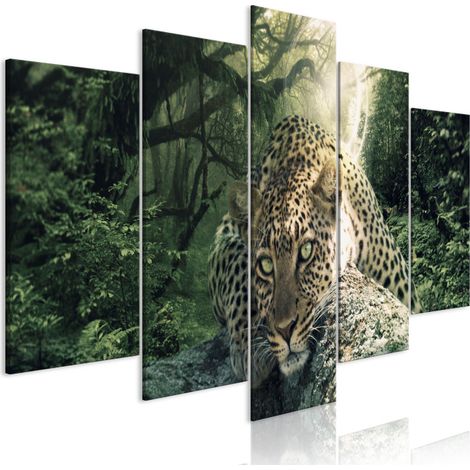 Tableau 5 Panneaux "Leopard Lying Wide Pale Green" 50 x 100 cm (1/2)