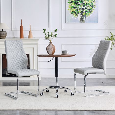 [Pack de 2] Fauteuils de table losange gris pale : dossier élevé + siège rembourré moelleux, cadre en acier argenté, stables et résistants, parfaits pour bistrots ou espaces repas. (1/5)