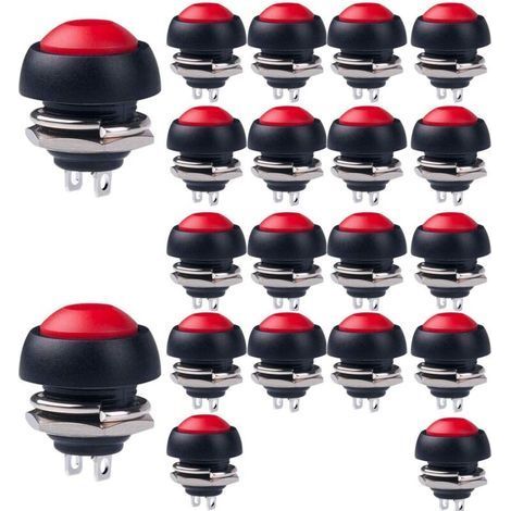Rouge 20pcs 12mm Mini Momentané Interrupteur À Bouton Poussoir, Bouton Poussoir Étanche,1A 250VAC / 3A 125VAC Rond Interrupteur À Bouton Poussoir, pour Raspberry Pi DIY (1/5)