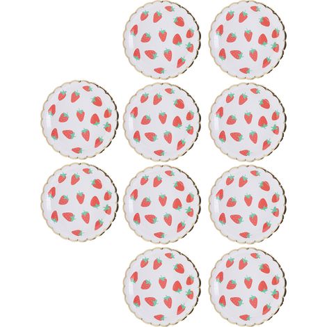 Service de table jetable 10 pièces motif fraise pour fêtes d'anniversaire et fêtes sur le thème de la mer. Plateau en papier. (1/5)