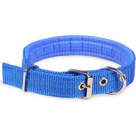 Gepolstertes Nylon-Hundehalsband, Modell Phoenix, mit Schnalle – Größe S. Farbe: Blau.