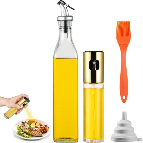 Filiyano-Distributeur d'huile d'olive en verre de 500 ml avec flacon pulvérisateur de 100 ml, bouteille en verre pour huile d'olive grillée (1/5)