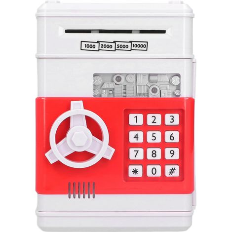 Coffre-fort éducatif ATM avec mot de passe pour enfants - Tirelire électronique sécurisée rouge