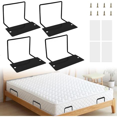 4 Pièces Supports de Matelas Anti-Glissement en Métal, Butée de Glissement de Matelas,pour la Plupart des Cadres de Lit, Hauteur 10 cm, Noir (1/5)