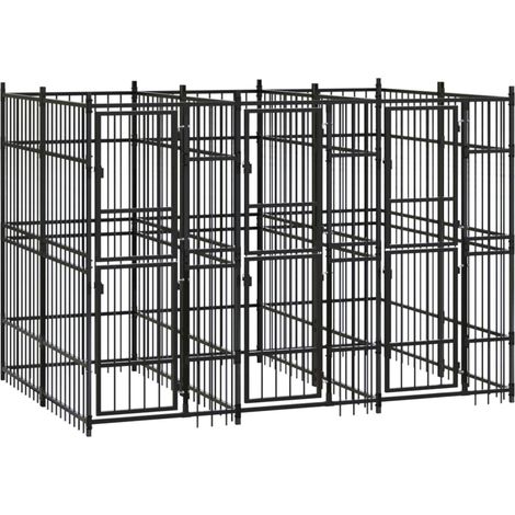 Gabbia per cuccia recinto per animali da esterno per cani in acciaio 5,53 m² nero 020041857