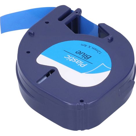Compatible avec le ruban d'imprimante d'étiquettes DYMO LT, ruban adhésif pour étiquettes de câbles, 12 mm, fond bleu avec lettrage noir, 91205. (1/5)