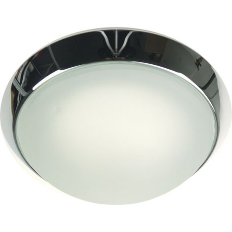 Deckenleuchte rund, Glas Weiß mit Klarrand, Dekorring Chrom, Ø 40cm (1/3)